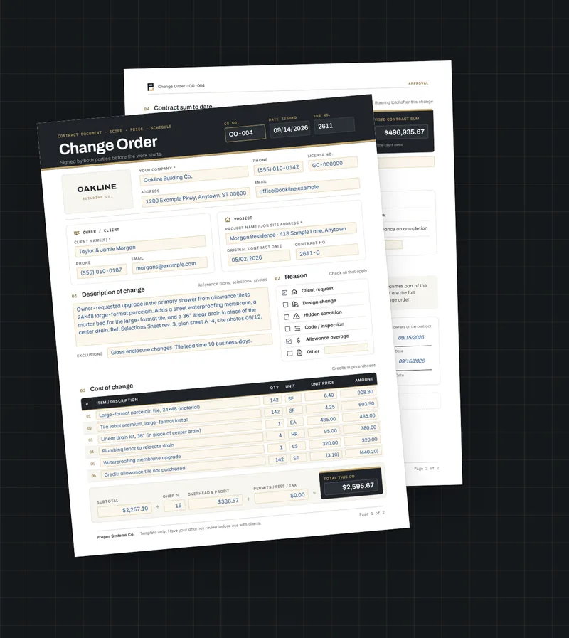 Change Order template preview